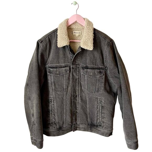 Madewell Gray Denim Jacket with Cream Sherpa Collar - Picture 1 of 6
